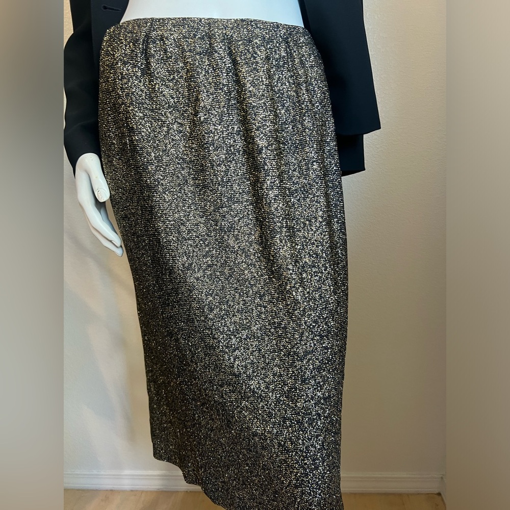 Vintage Halston lll Shimmery Black & Gold Thread Rayon Skirt Circa  Size…